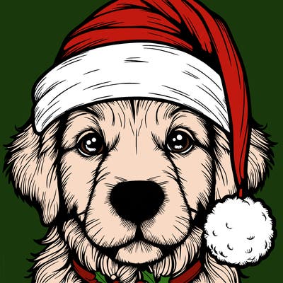 realistic dog with a christmas hat