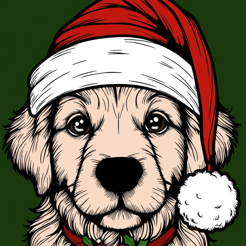 realistic dog with a christmas hat