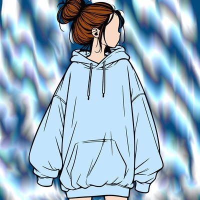realistic girl with a oversized sweatshirt on and a bun