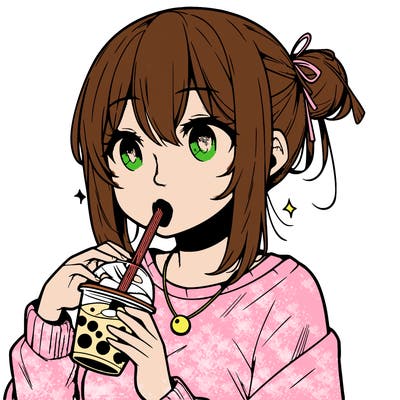 manga character drinking boba