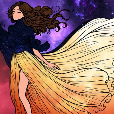 realistic woman in dress flowing the the wind