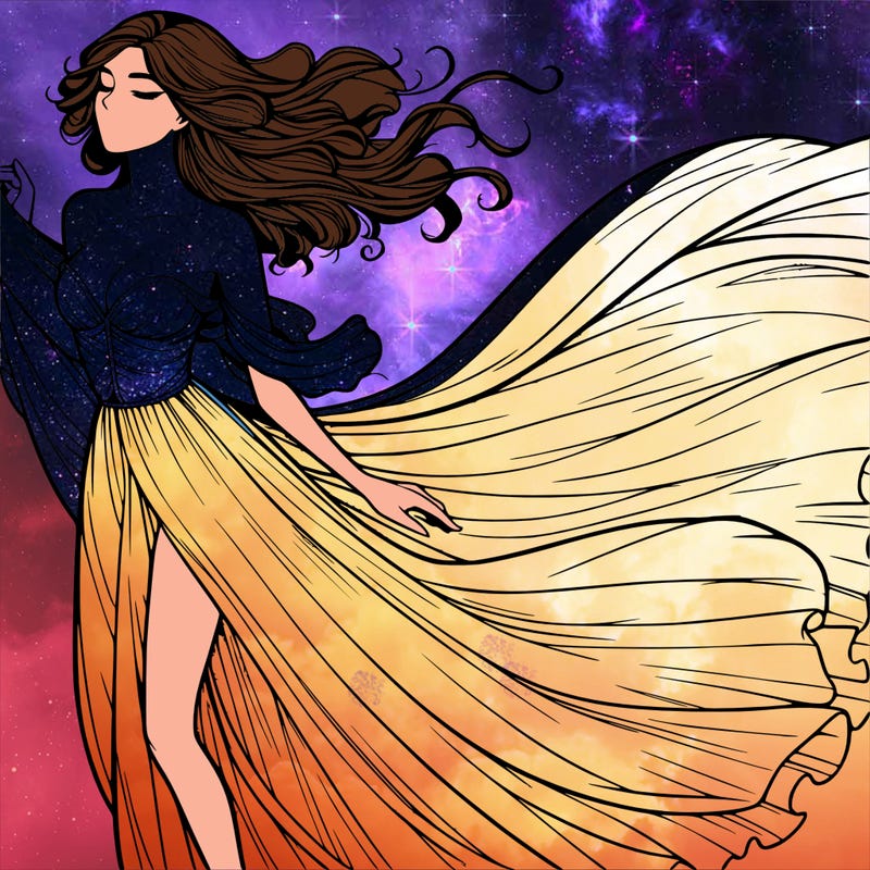 realistic woman in dress flowing the the wind