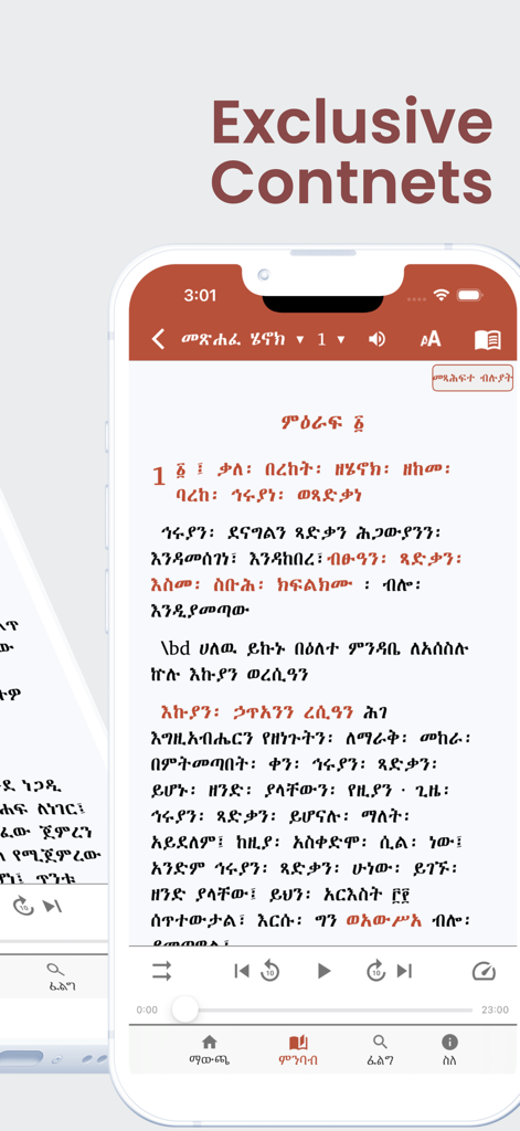 Andimta - Andimta app screen showing Ethiopian Orthodox religious commentary in Amharic with audio controls