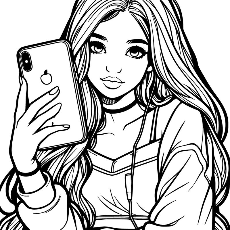 realistic teen girl holding an iphone
