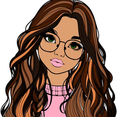 girl with long hair and freckles and glasses realistic