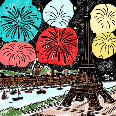tour eiffel with fireworks