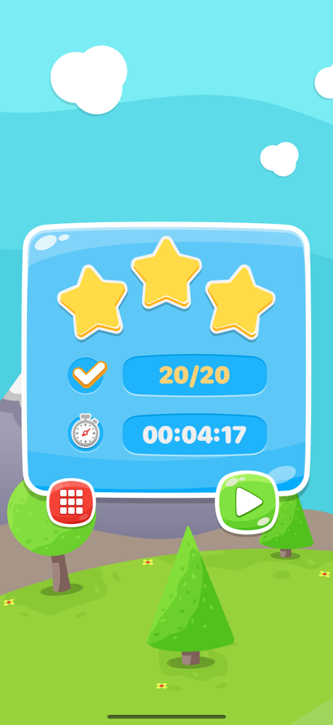 Clockwise read the clock EDU - Écran de fin de niveau montrant trois étoiles et un score parfait dans l'application éducative Clockwise