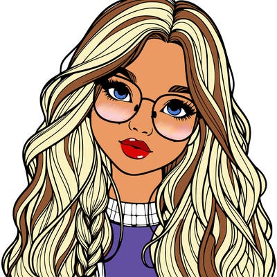 girl with long hair and freckles and glasses realistic