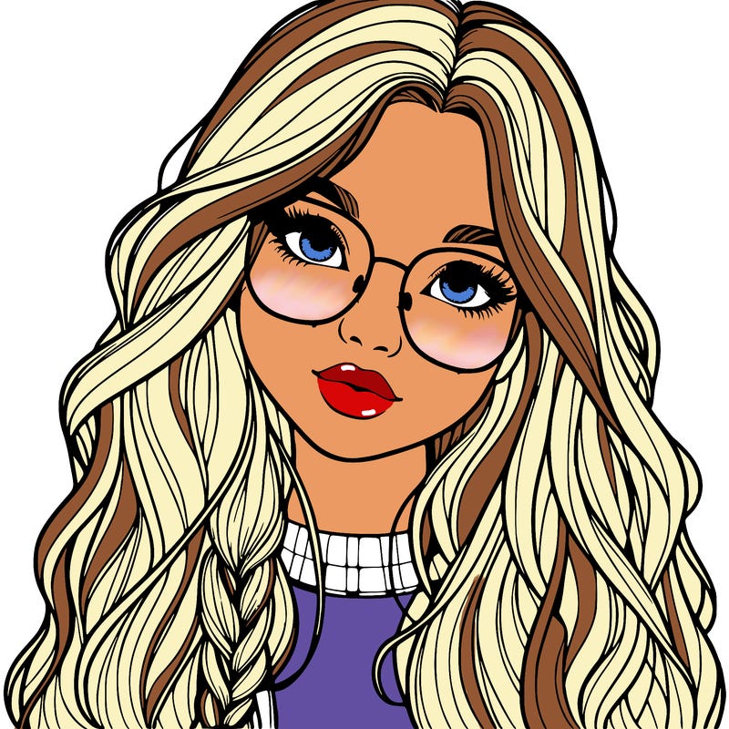 girl with long hair and freckles and glasses realistic