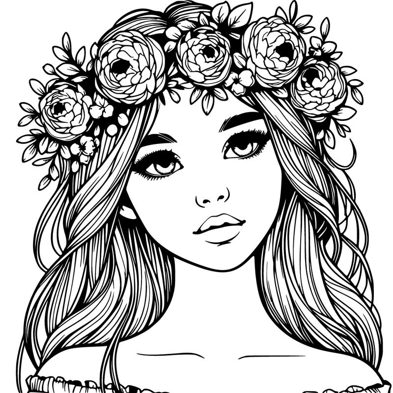 realistic girl with flowers crown