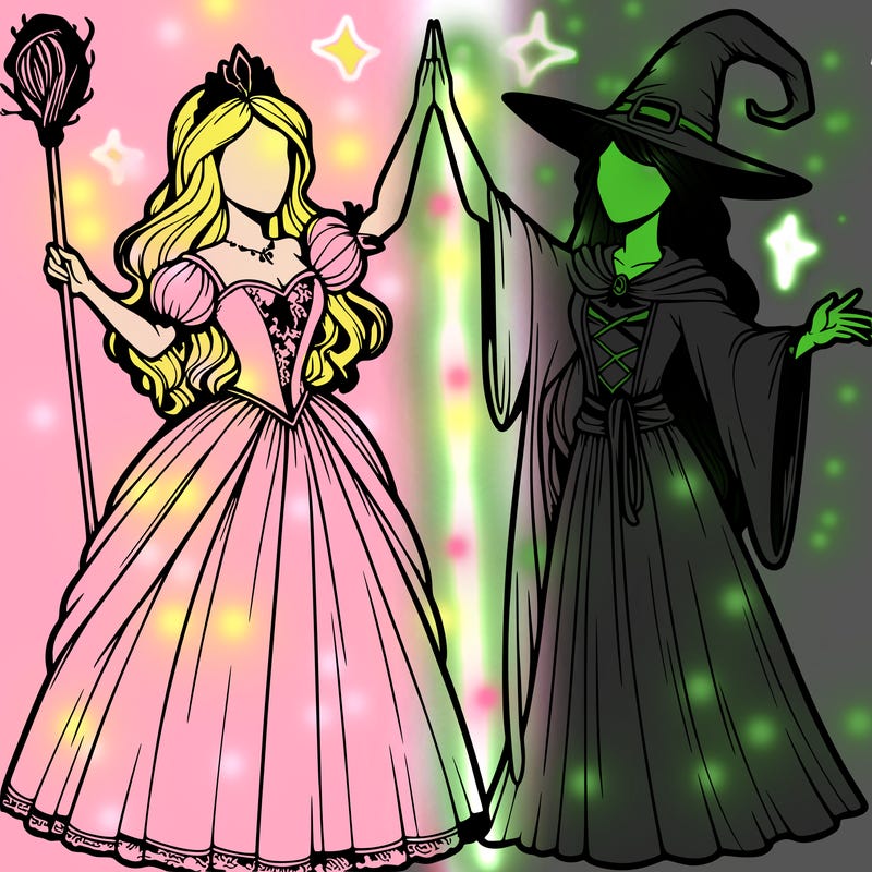 detailed realistic split of a princess and a witch