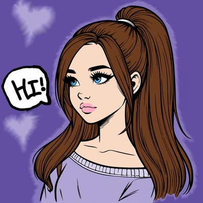 realistic girl with a high ponytail