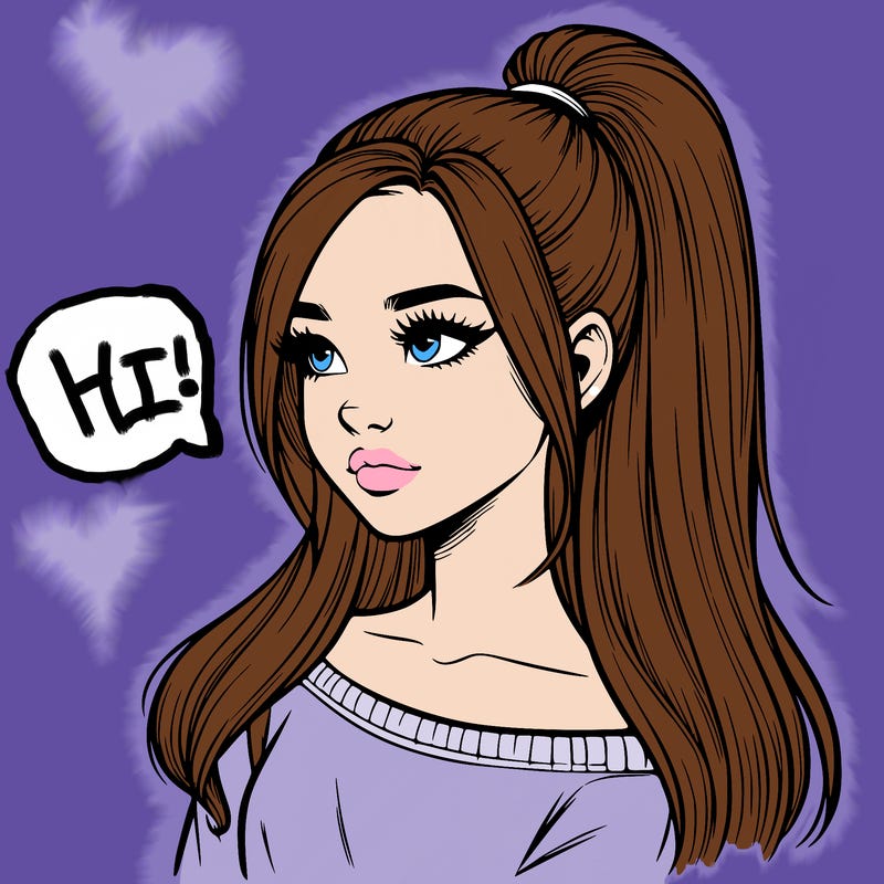 realistic girl with a high ponytail