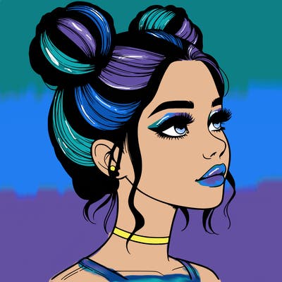 realistic girl with buns on the top of her head