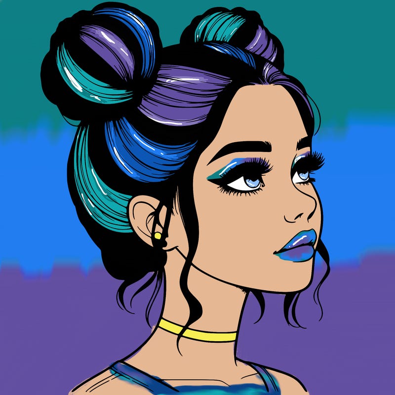 realistic girl with buns on the top of her head