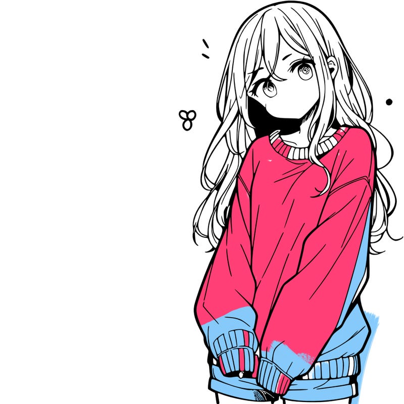 manga teen girl  in a sweater and baggy pants