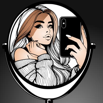 realistic girl taking mirror selfie beautiful