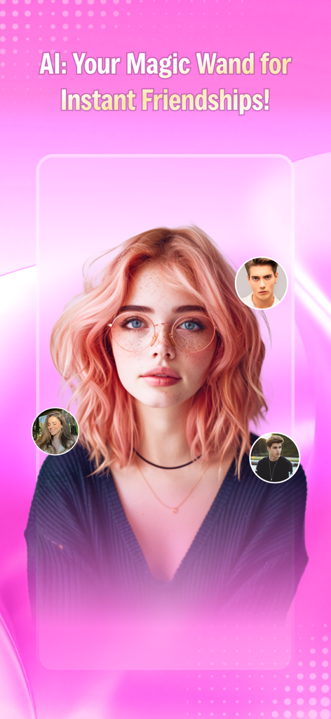 Baat Live - Baat Live app interface showcasing an AI character with pink hair and user profile circles
