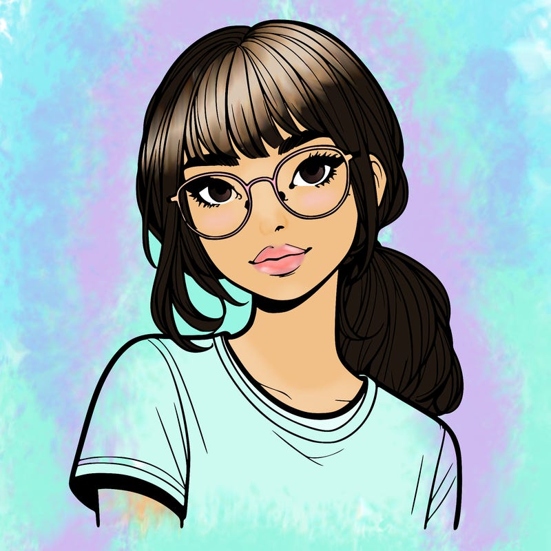 realistic girl with freckles and clear glasses