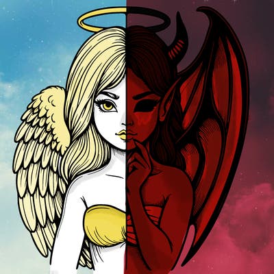 realistic angel half demon