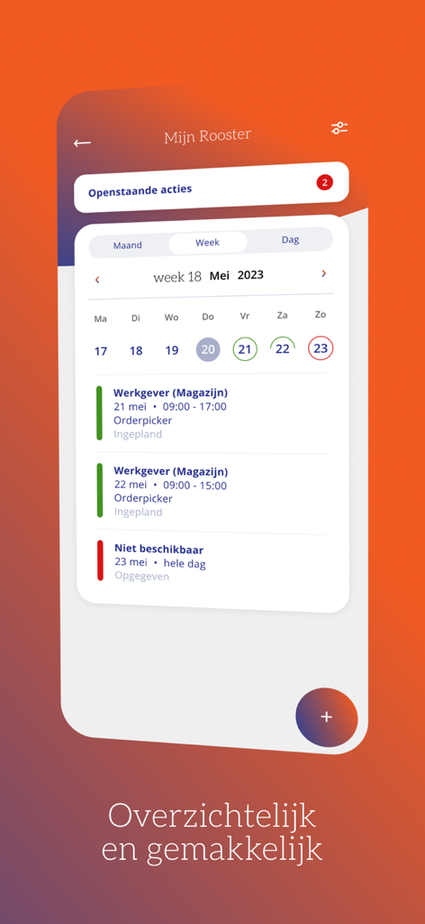 Olympia app - Tela de gerenciamento de agenda de trabalho semanal e turnos no aplicativo móvel Olympia