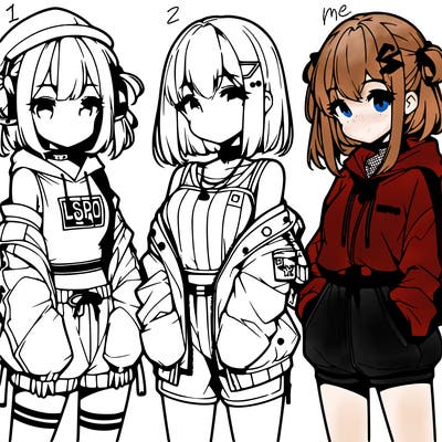 anime girls in streetwear outfits