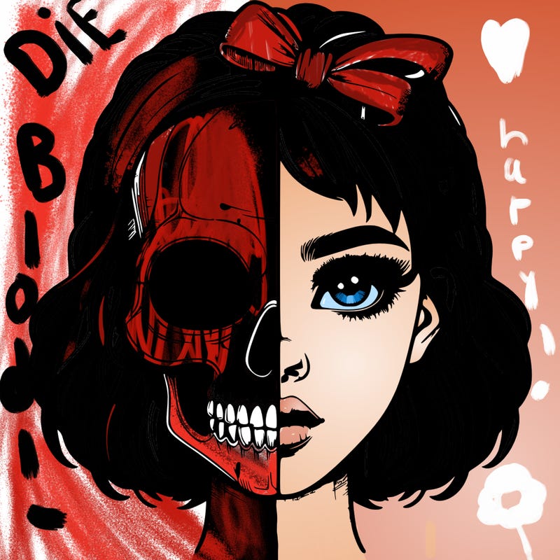 realistic girl with half skull mask