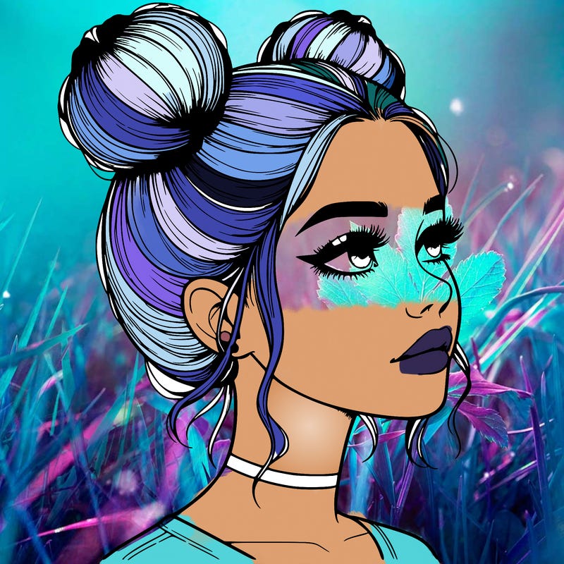 realistic girl with buns on the top of her head