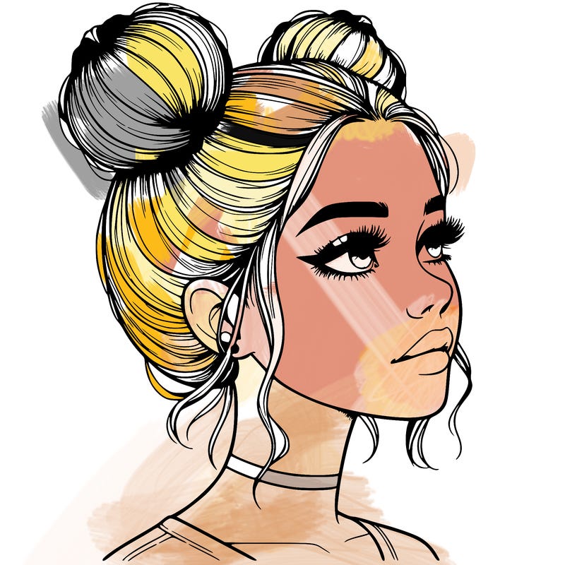 realistic girl with buns on the top of her head