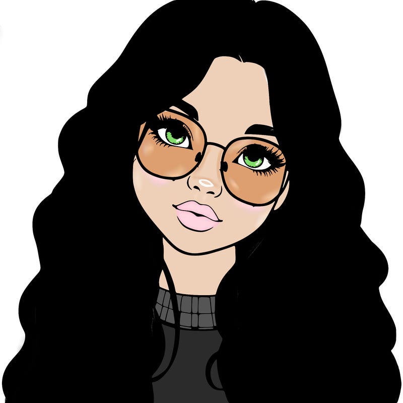 girl with long hair and freckles and glasses realistic