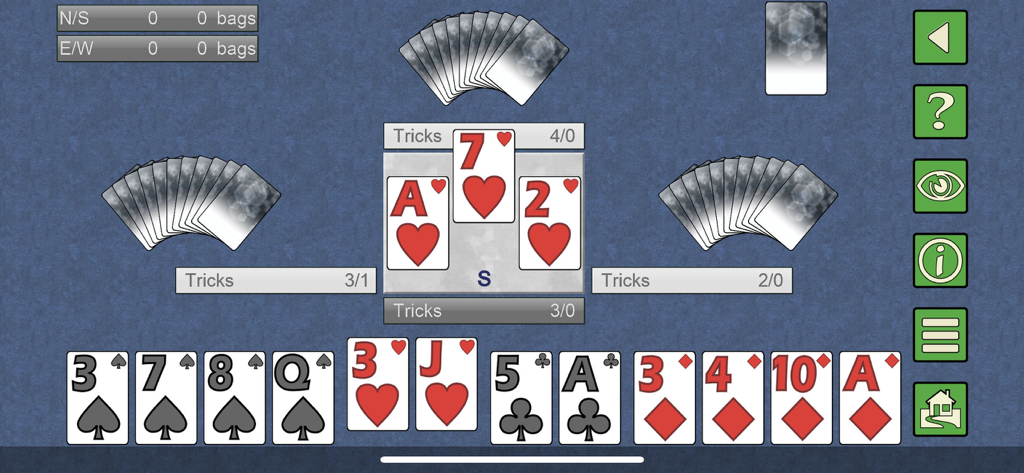 Spades V+, classic card game - Spades V plus card game interface during a match