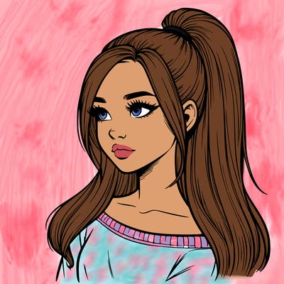 realistic girl with a high ponytail