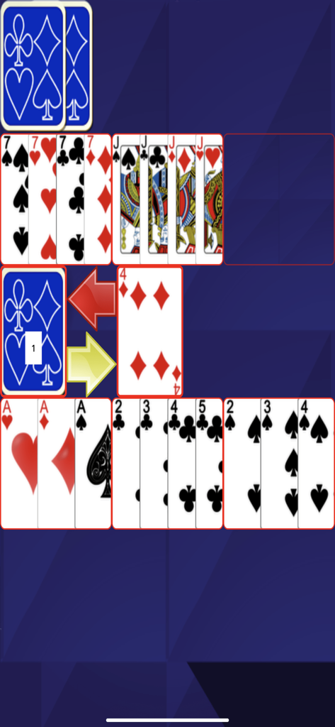 Conquian Classic - Gameplay interface of Conquian Classic showing card melds and sequences on a blue background