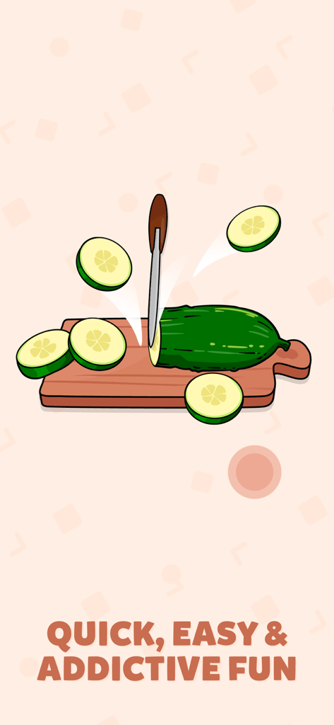Minijuego satisfactorio donde se está cortando un pepino sobre una tabla de madera.