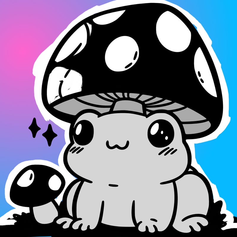 a cute frog with a mushroom hat