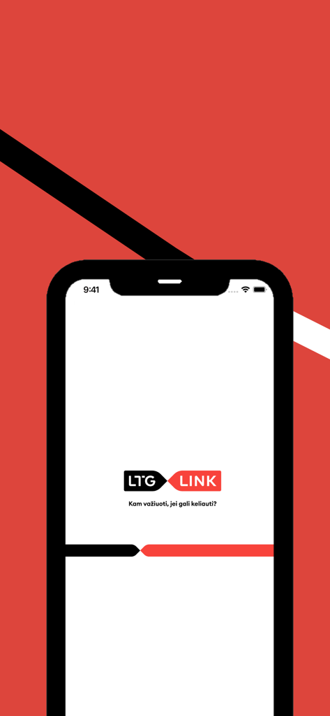 LTG Link - Écran de démarrage de l'application de voyage ferroviaire lituanienne LTG Link affiché sur un téléphone mobile