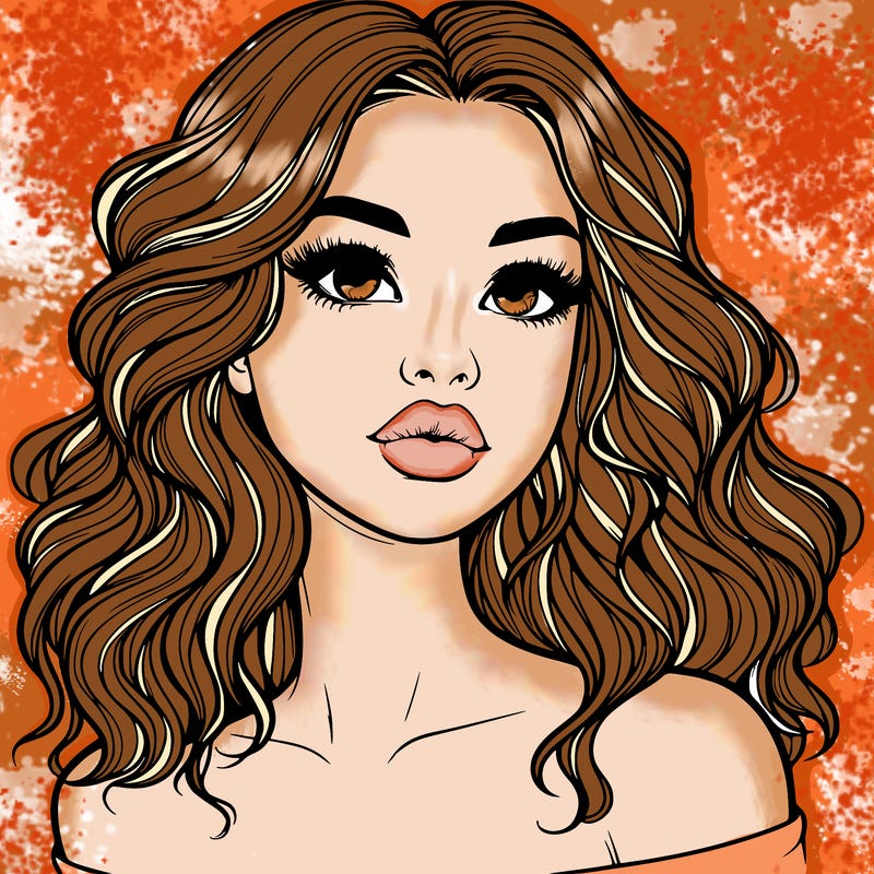 realistic girl with wavy hair and lips