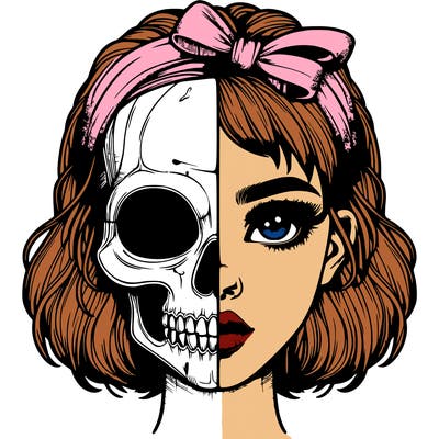 realistic girl with half skull mask