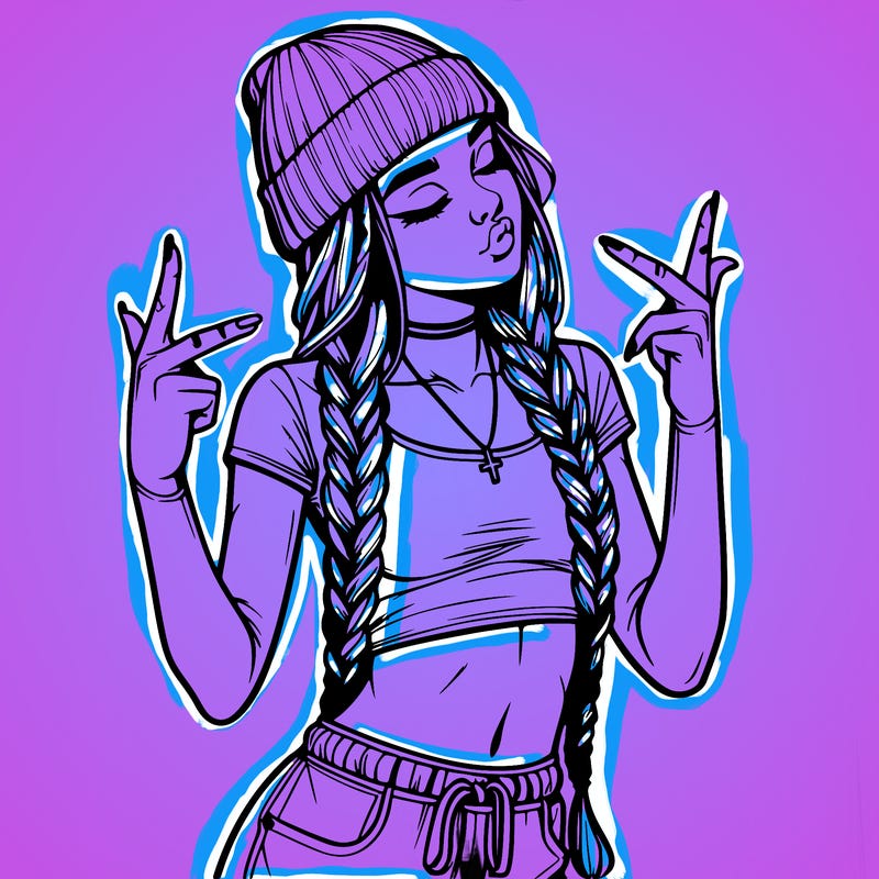 realistic teenage girl with braids and a beanie and crop top doing 🫶🏼