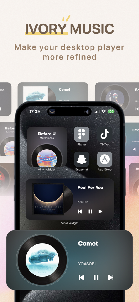 Aesthetic vinyl record music player widgets for iPhone home screen customization