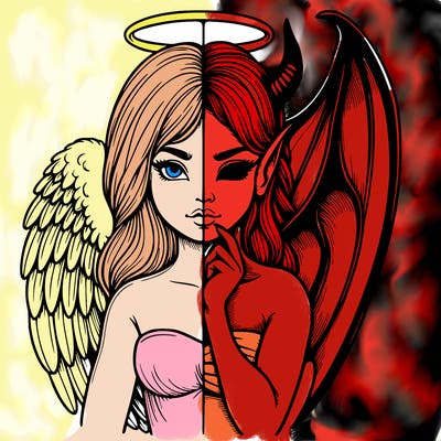 realistic angel half demon