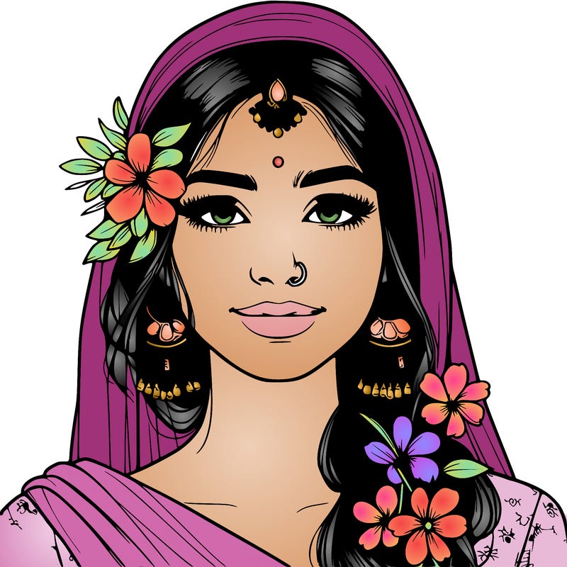 realistic girl with flowers