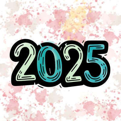 one line scrawled numbers sketch design “2025”