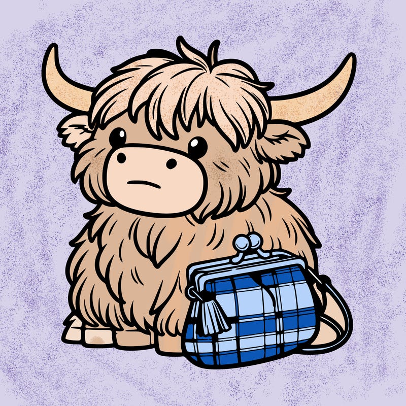 highland cow in a purse