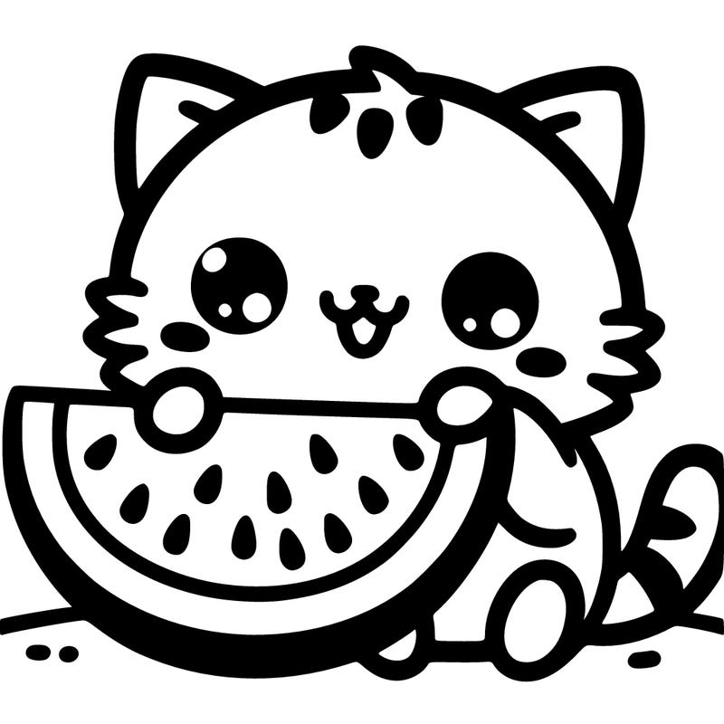 kawaii cat with watermelon