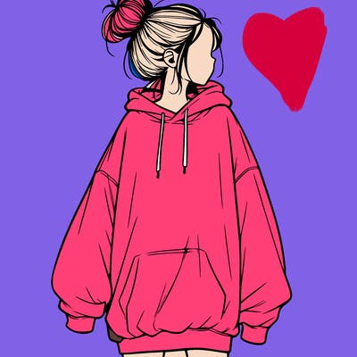 realistic girl with a oversized sweatshirt on and a bun