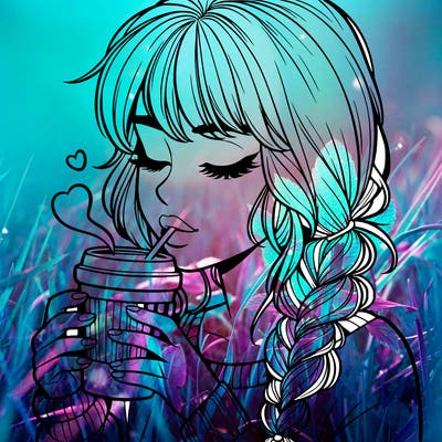 realistic girl drinking coffee