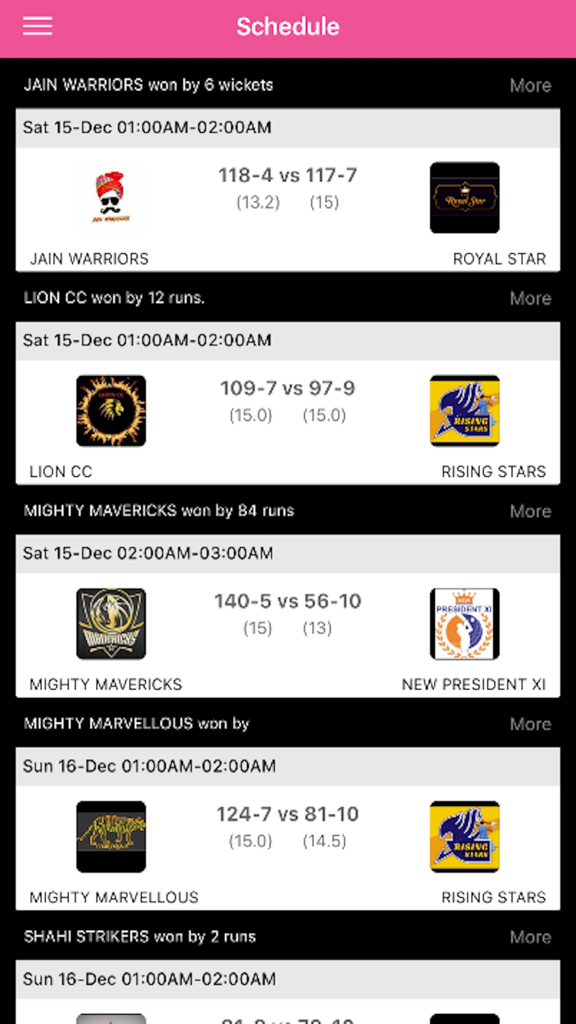 My Cricket App-Local Tournment - Calendrier des tournois de cricket et résultats des matchs sur une application mobile