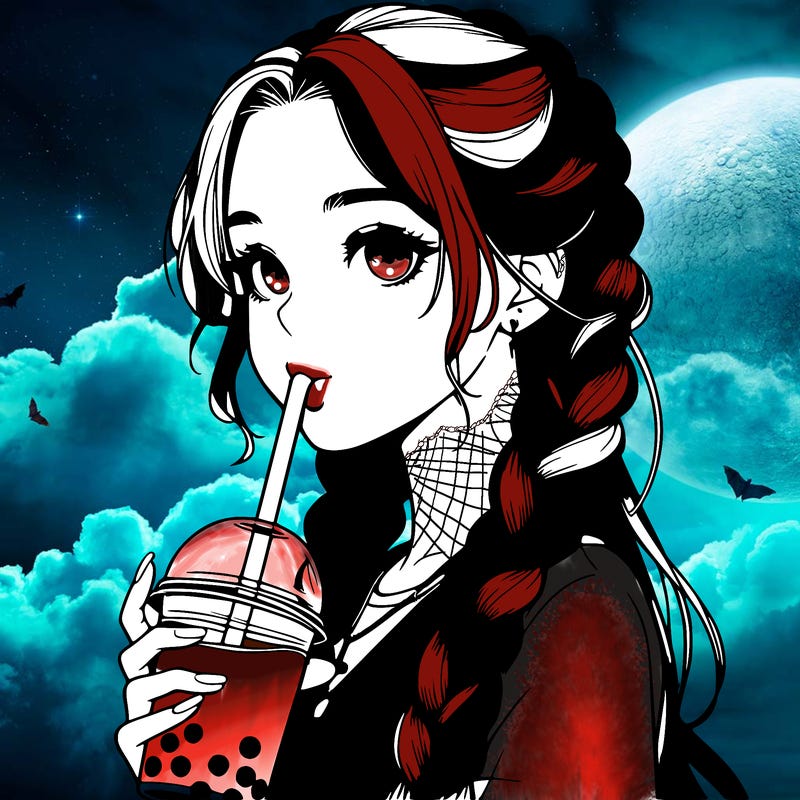 realistic girl with braided hair drinking boba