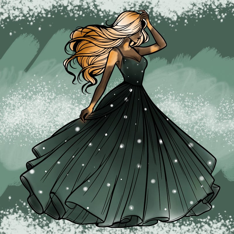 realistic woman with dress flowing in the wind